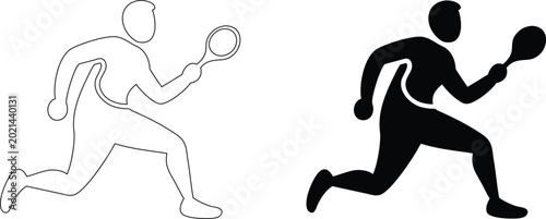 Schilderij op canvas Professional tennis player silhouette with racket outline set for sport design and logo
