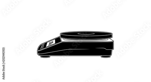 Photos Digital kitchen scale with rotating plate on white background modern design blac
