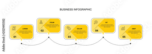 Design template infographic element with 5 step columns square and icons. Vector illustration suitable for business information and presentation.