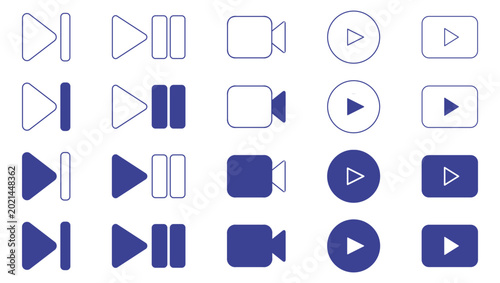 Fotografie Minimal Media Player Icons Set Featuring Play Pause Video and Streaming Buttons