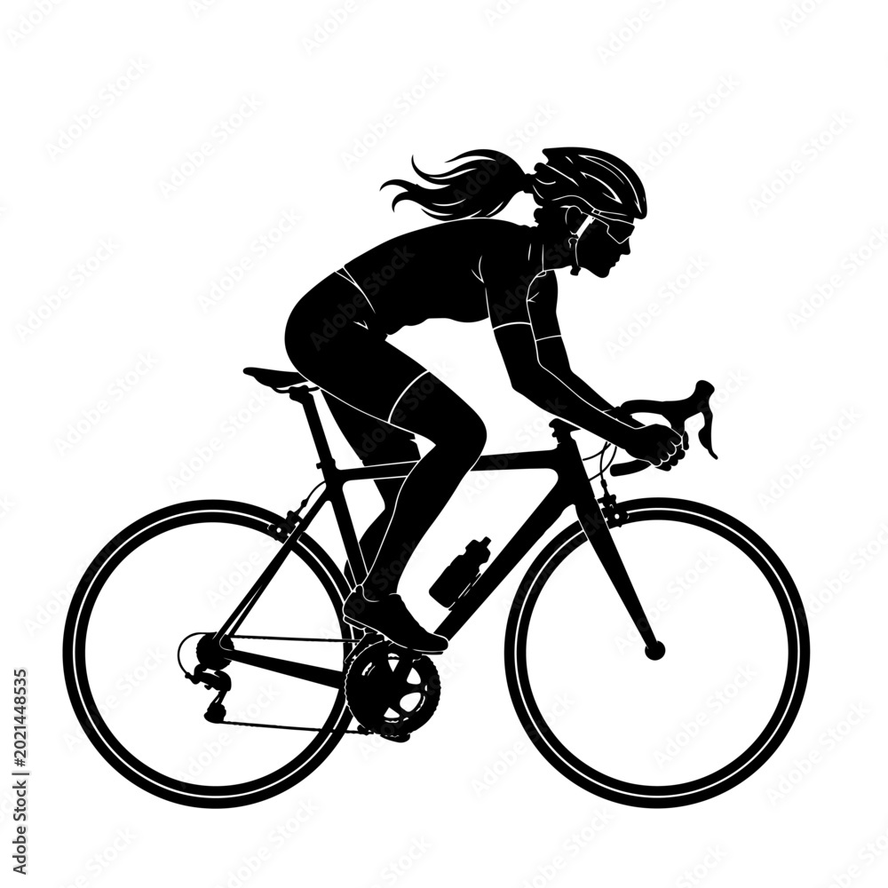 Fototapeta premium Female road cyclist racing silhouette endurance sports competition 