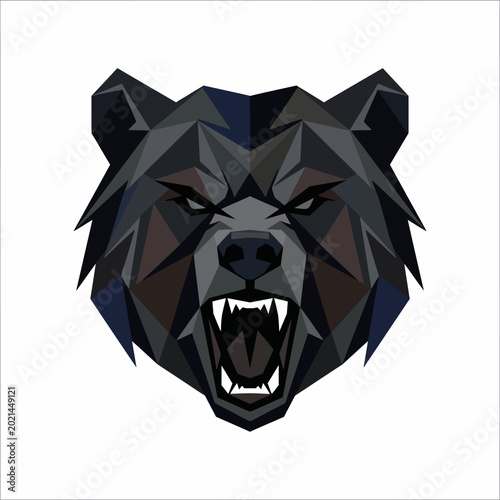 Geometric bear head with sharp teeth.