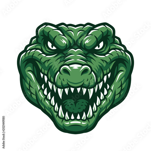 Green cartoon alligator head closeup face.