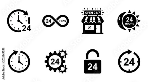 Canvas Print Set of 24/7 Open and Always Available Service Vector Icons