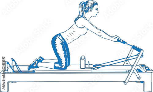 Woman exercising on a reformer pilates machine