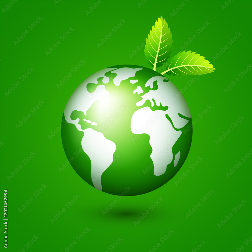 Obraz premium Planet Earth with leaves. Ecology Vector illustration.