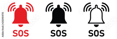 Bild auf Leinwand Three ringing alarm bell icons with SOS emergency text warning symbols for impor