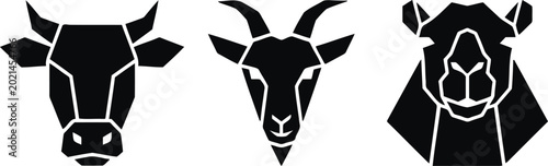 Black and white animal heads vector icons Vector
