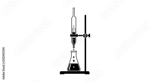 Foto Laboratory equipment burette and erlenmeyer flask on stand science experiment se