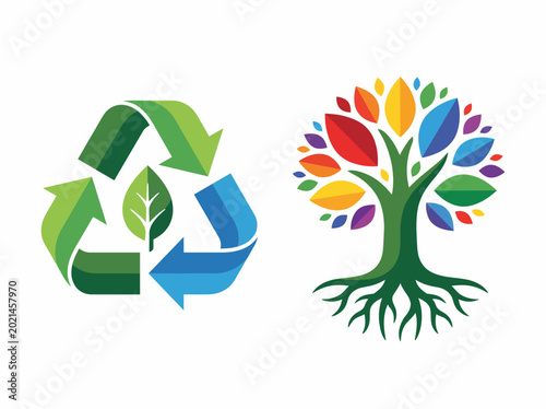 An engaging depiction of recycling symbols and a colorful tree, representing eco-friendliness, sustainability, and the importance of protecting our planet.