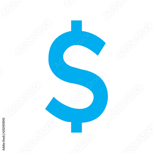 Photos Dollar sign character appears as a clean light blue graphic element on a neutral white backdrop