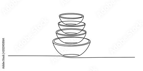 Konstfotografi A continuous line drawing of a stack of four empty kitchen bowls showing a simpl