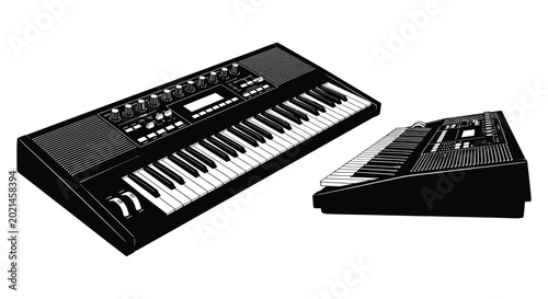 Canvas Print Synthesizer keyboards black and white silhouette on white background