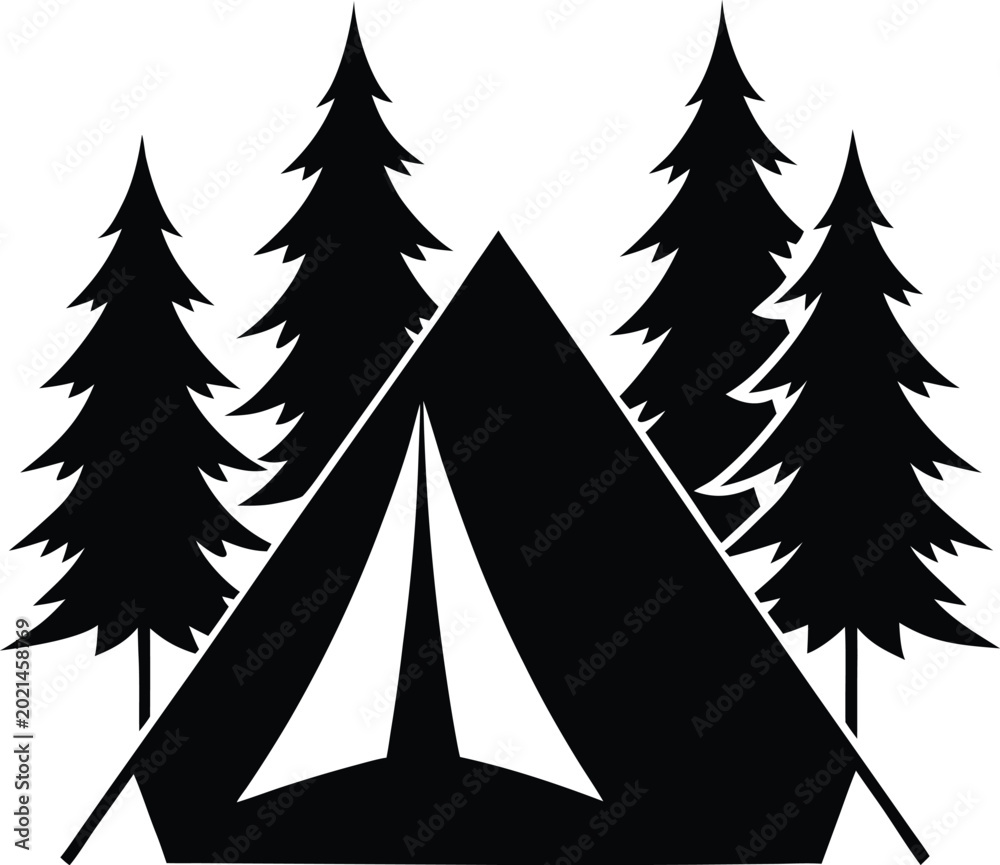 Obraz premium Camping in the woods with pine trees and a tent