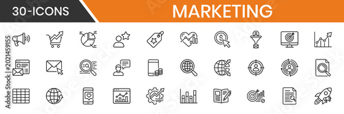 Cuadro en lienzo Marketing Fundamentals Channels Thin Line Icon Set