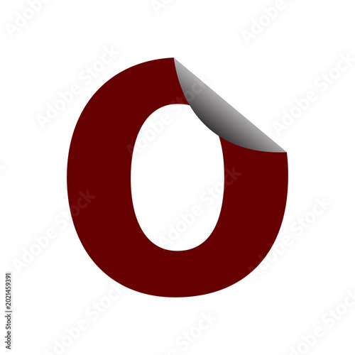 Red Letter O with Page Curl Effect on White Background – 3D Paper Fold Typography Design