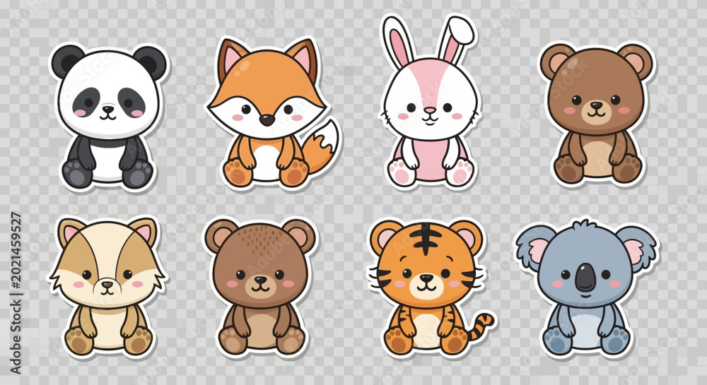 Fototapeta premium Cute cartoon animals in a row.