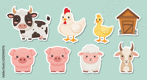 Canvastavla Cartoon farm animals and barn toys.