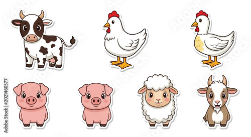 Photos Cartoon farm animals standing together.