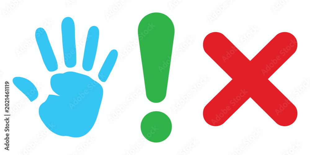 Fototapeta premium Stop Sign Icon Vector Set with Hand Symbol, Exclamation Mark and Cross Circle for Warning, Restriction and Safety Alert Design