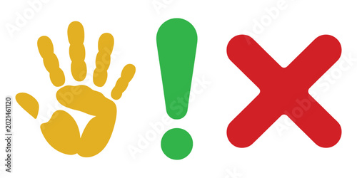 Tableau sur toile Stop Sign Icon Vector Set with Hand Symbol, Exclamation Mark and Cross Circle fo