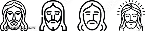 Fotografie Jesus Christ Face Line Art Icon Set logo illustration