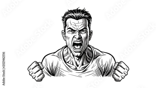 Angry man with fists clenched aggressively.