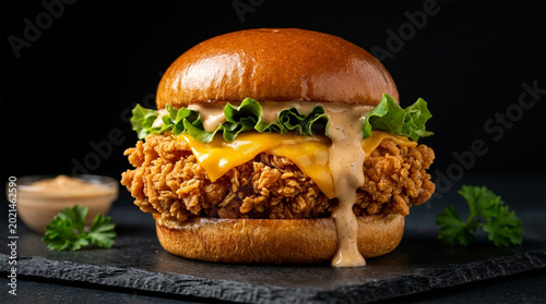 Crispy Fried Chicken Burger with Melted Cheese