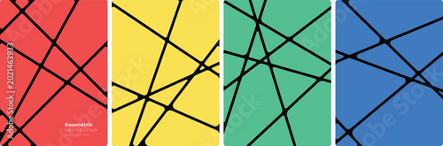 Canvastavla Minimalist Geometric Mosaic Background Set with Bold Intersecting Black Lines an