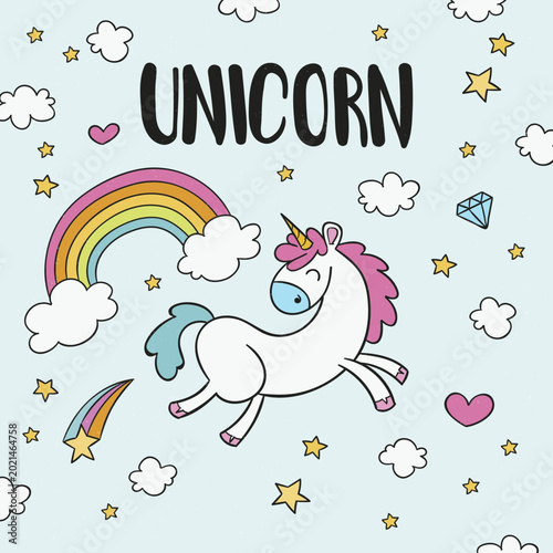 Photos cute unicorn fairytale character illustration