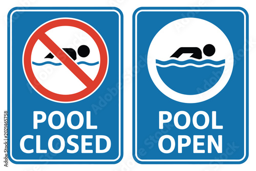 Foto Swimming Pool Open and Closed Blue Sign Vector Illustration for Public Facility