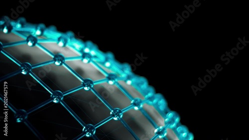 Seamless loop of cyan blue glass network with geometric structure