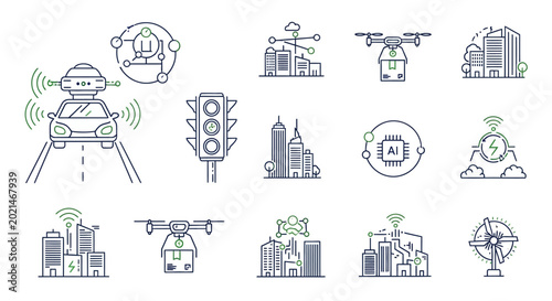 Fotografie City Traffic Control Drone Icons.