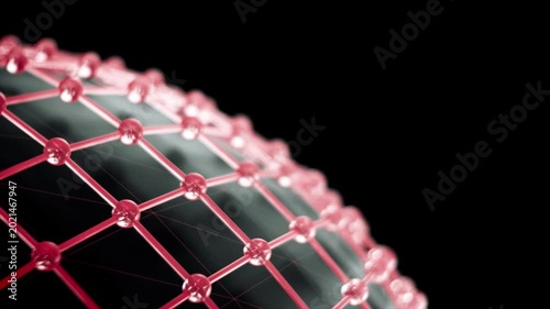 Seamless loop of coral red glass network with geometric structure