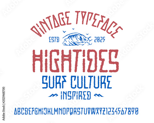 Surf inspired alphabet typeface with distressed lettering and coastal beach culture vibes. Perfect for surf brands, beachwear, posters, apparel and ocean themed typography projects.
