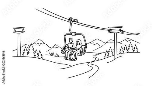 Bild auf Leinwand Chairlift Scenic Ride Illustration on PNG Background, chairlift icons, cable car