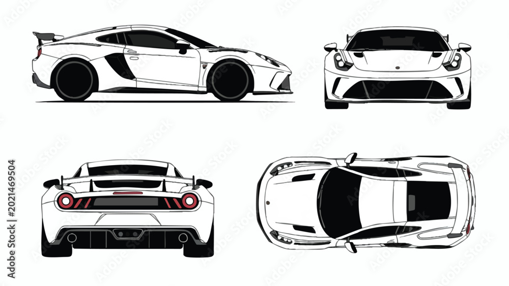 Obraz premium Modern supercar side profile in halftone digital pattern