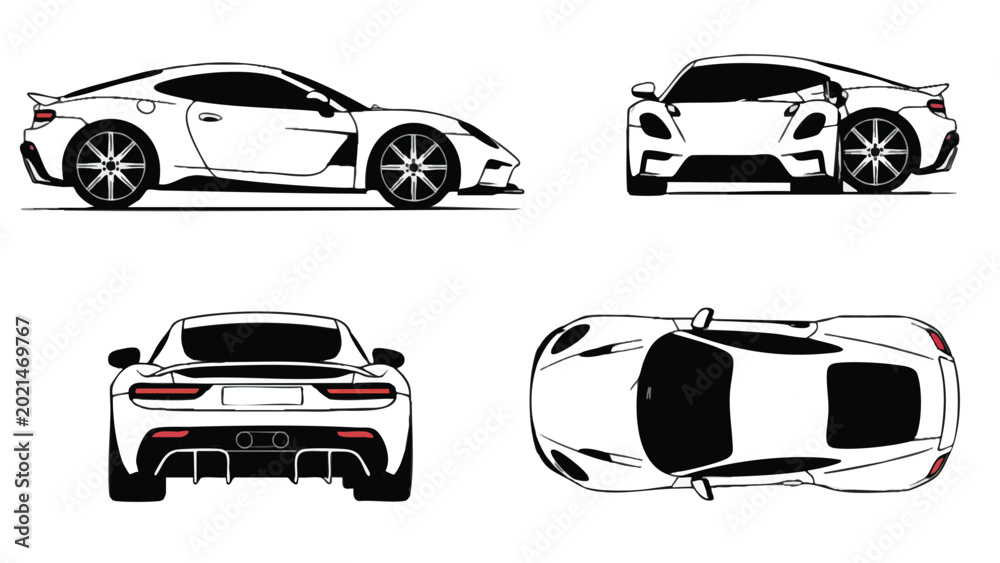 Obraz premium Modern sports car side profile in halftone dot matrix style