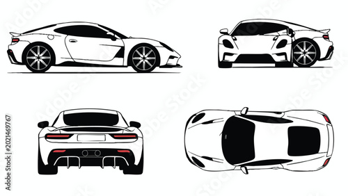 Bild auf Leinwand Modern sports car side profile in halftone dot matrix style