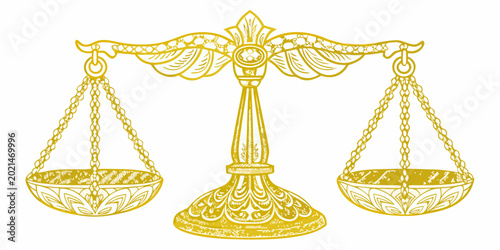 ornate balance scale golden illustration on white background
