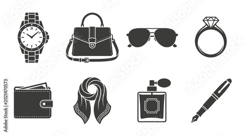 Schilderij op canvas Set of black and white fashion accessories icons.