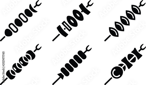 Foto Kebab Skewer Icon Set for BBQ Grill and Food Menu Design