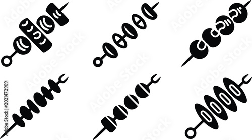 Φωτογραφία Kebab Skewer Icon Set for BBQ Grill and Food Menu Design