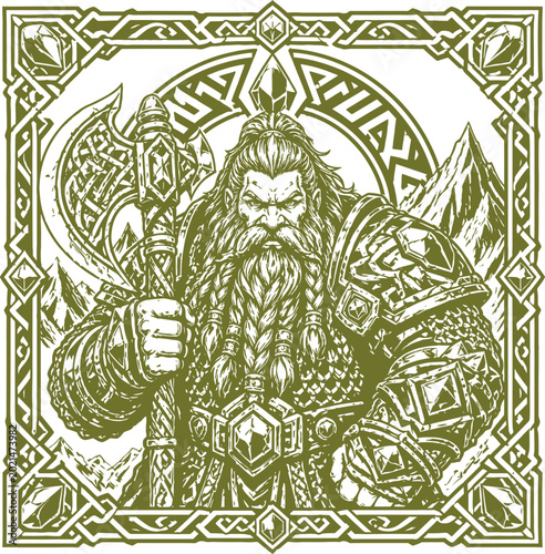 Fantasy Dwarf King With Axe illustration