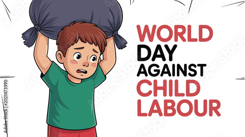 Foto World Day Against Child Labour Awareness Illustration Featuring Exhausted Workin