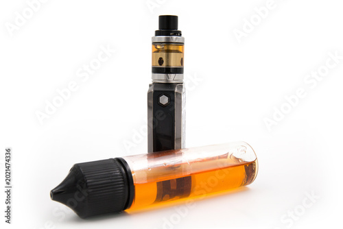 Electronic cigarette, Vaping device and liquid on white