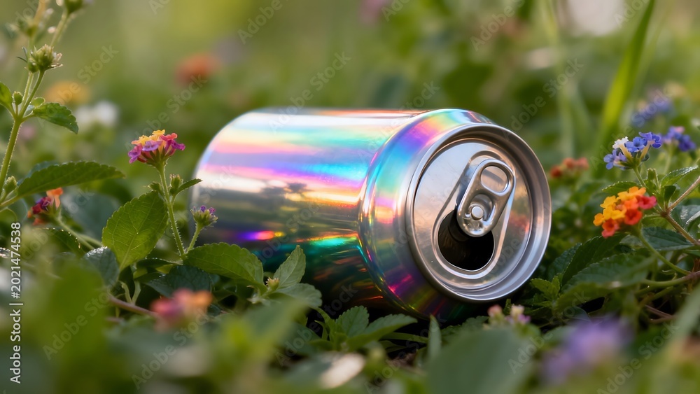 Fototapeta premium Colorful soda can in grass