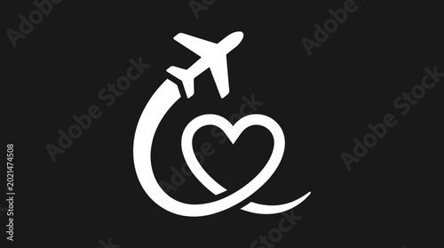Airplane flying around a heart shape symbol.