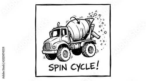Cement Mixer Truck Spinning Drum Delivering Concrete Construction.