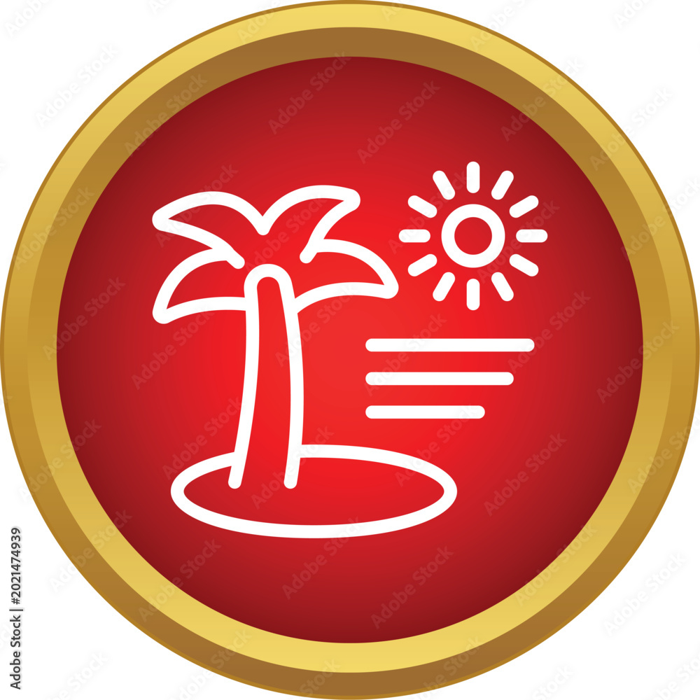 Fototapeta premium Simple flat line icon of a palm tree on an island with a sun